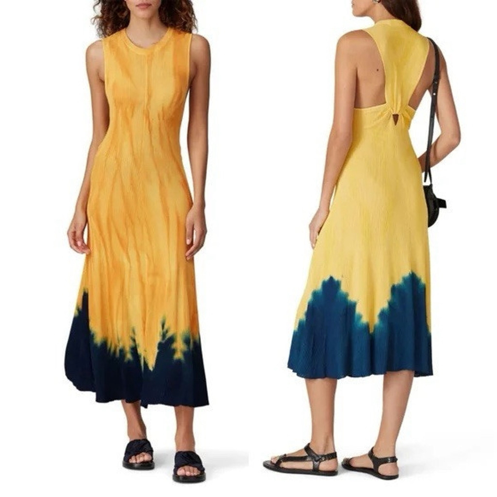 $1190 Proenza Schouler‎ Women Yellow Tie Dye Knotted Back Maxi XS
